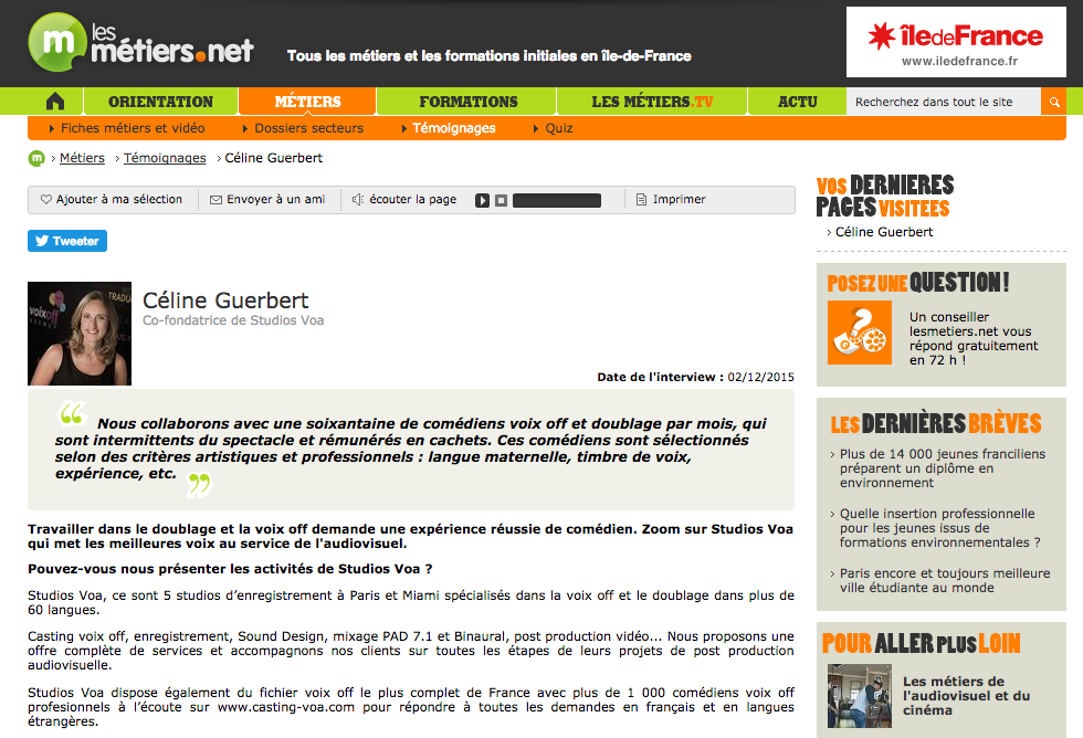ITW Celine Guerbert site les metiers.net